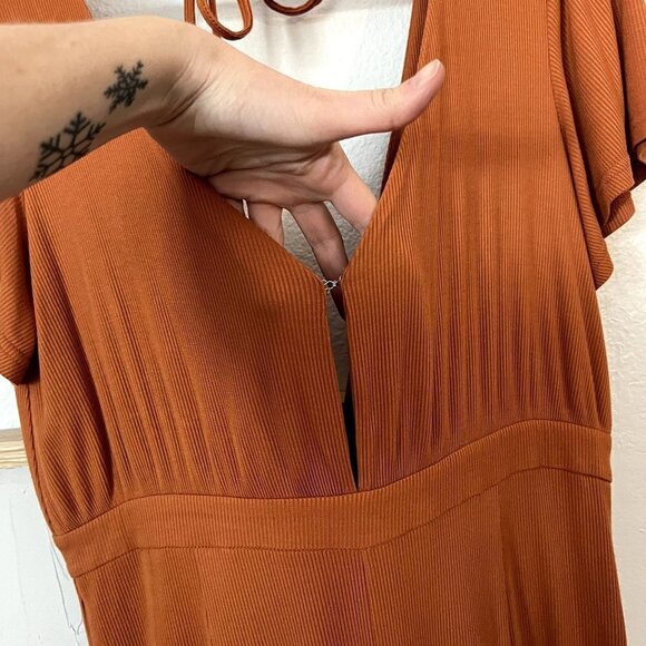 Allison + UO Orange Allison Wide Leg Ribbed Deep Plunge Backless Jumpsuit - Picture 6 of 11